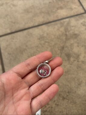 Small silver and pink ribbon floating locket Charm